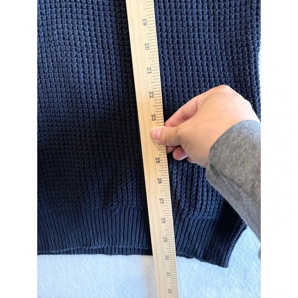 J.Crew Quarter-Zip Sweater Mens Large Navy Blue Waffle Knit Cotton H2713